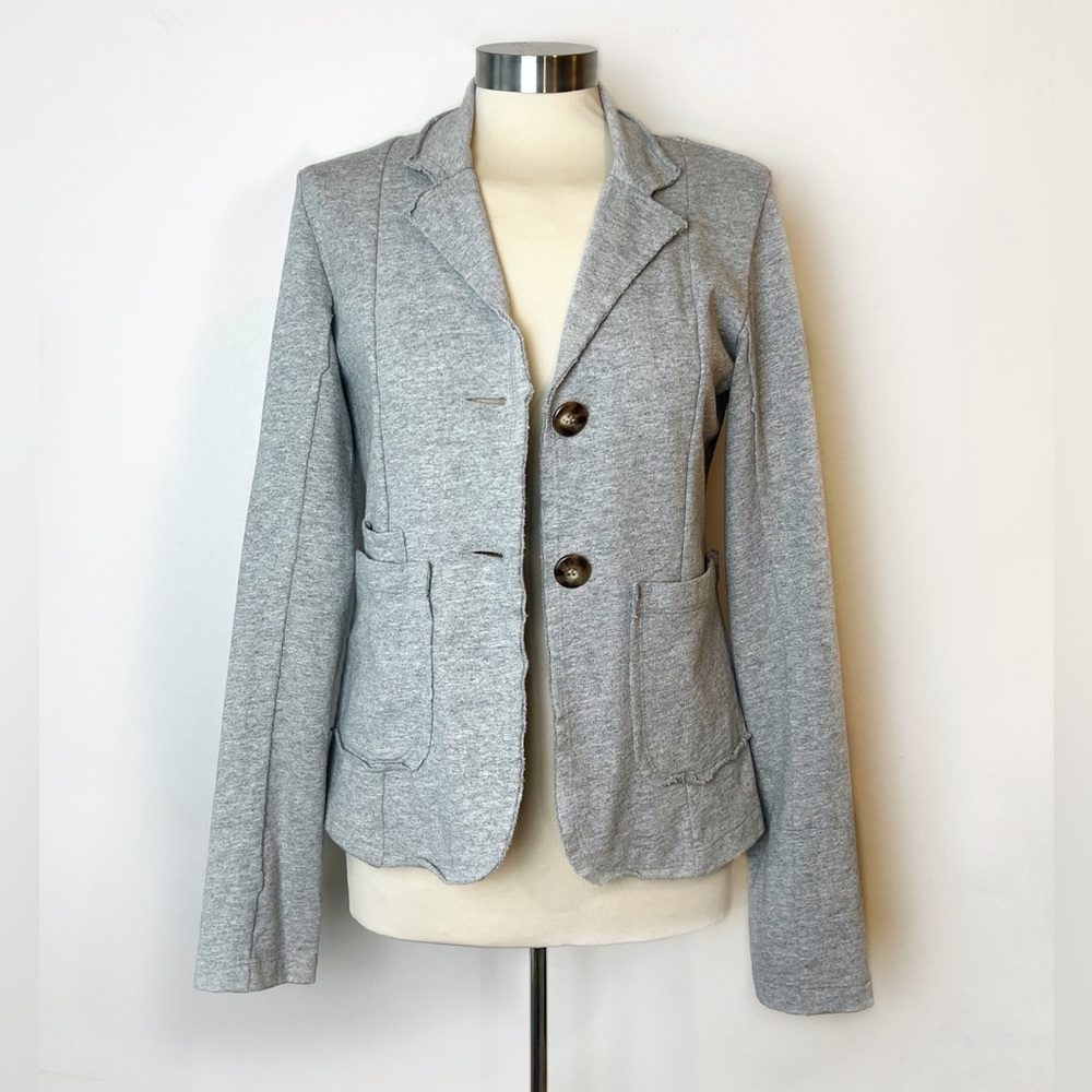 Vintage Anthropologie Grey Cotton Blazer Pockets Fitted Jacket Women’s Medium